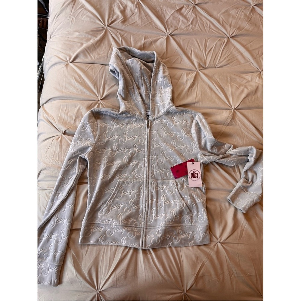 Juicy Couture Velour Zip-Up Hoodie Diamond‎ Ice Size Small NWT
